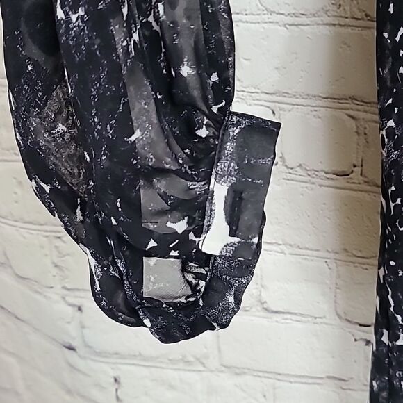 CAbi Sheer Blurred Dot Long Puff Sleeve Button Down Blouse Printed Oversized Top - Picture 7 of 11